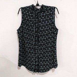 Banana Republic Black Green Geometric Ruffle Sleeveless Blouse Top Size Small